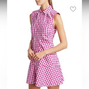DEREK LAM 10 CROSBY Woman’s Pink & White Satina Gingham Shirt Dress Size 10